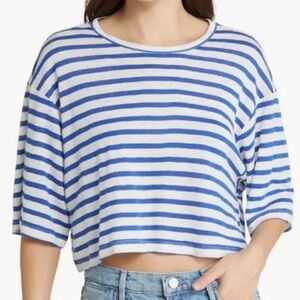 NWOT Frame Organic Linen Crop Striped Tee